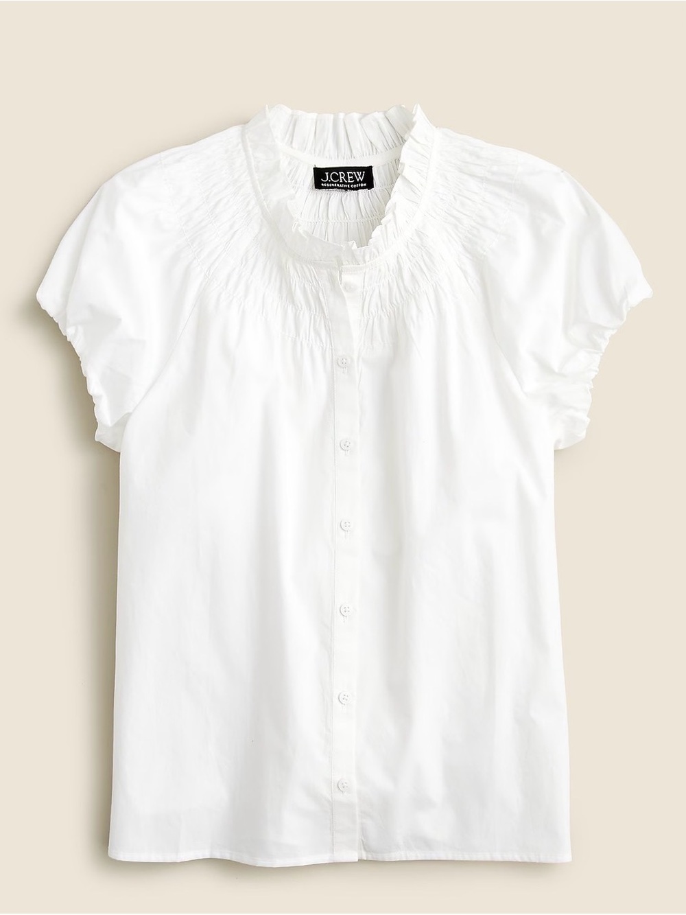J. Crew White Ruffle Collar Button-Front Blouse